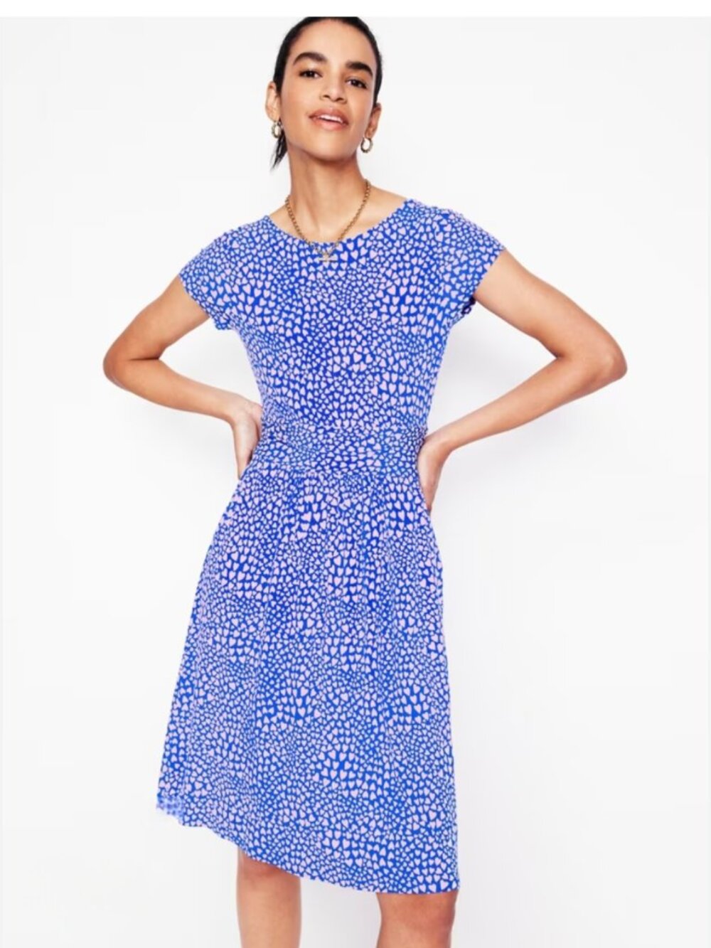 Boden Amelie Jersey Dress | Gallery Blue Heart Print | Size 20-22 | NWT | Fit &